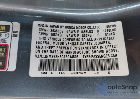 2010 Honda Insight Lx z USA, uszkodzony, nr VIN JHMZE2H50AS014506